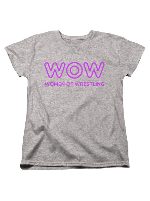 Women of Wrestling Official Single Color Logo Women's T Shirt,Athletic Heather, Small