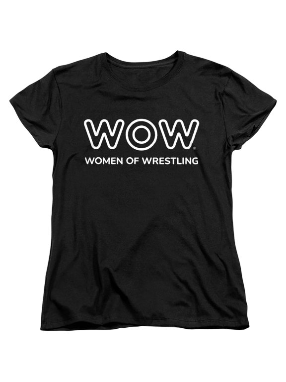 Women of Wrestling Official Single Color Logo Women's T Shirt,Black, Large