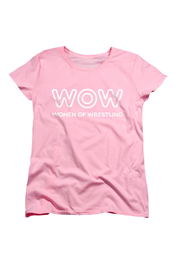 Women of Wrestling Official Single Color Logo Women's T Shirt,Pink, Large