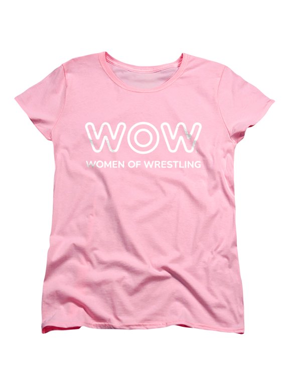 Women of Wrestling Official Single Color Logo Women's T Shirt,Pink, Medium