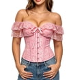 thumbnail image 1 of Women off Shoulder Ruffled Corset Top, Vintage Boned Slim Fit Crop Bustier for Daily, Party and Street Wear Pink XS(XS), 1 of 6