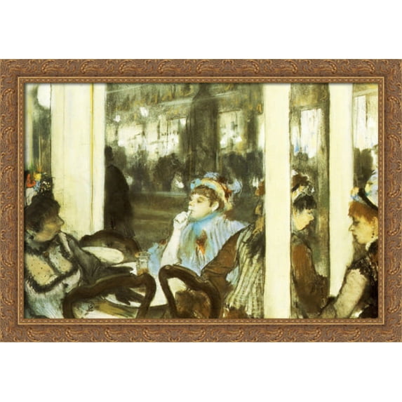 Women on a Cafe Terrace 38x28 Large Gold Ornate Wood Framed Canvas Art by Edgar Degas