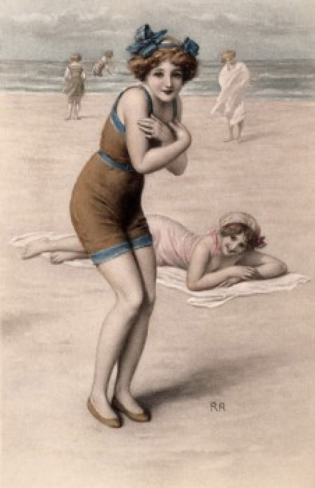 Women on the Beach Nostalgia Cards Canvas Art - (24 x 36)
