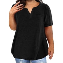 Women plus size Tops dressy Casual Summer Short Sleeve Plain Loose T Shirts V Neck Blouses Athletic Gym Top with Pockets Tunic Tee Ladies T-Shirts