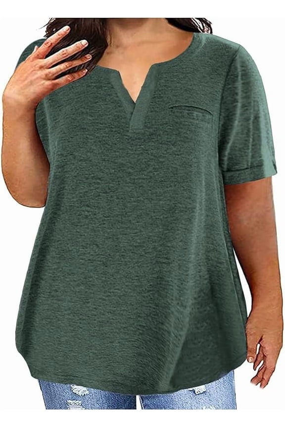 Women plus size Tops dressy Casual Summer Short Sleeve Plain Loose T Shirts V Neck Blouses Athletic Gym Top with Pockets Tunic Tee Ladies T-Shirts