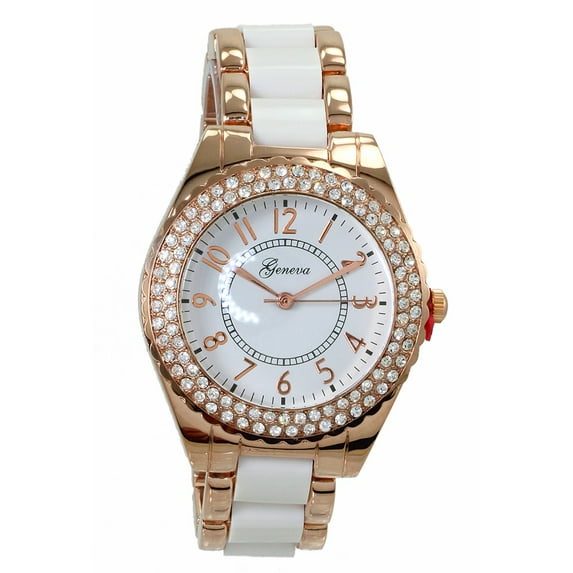 Women rose gold tone and white CZ clubbing watch 38mm, 12mm thick case.