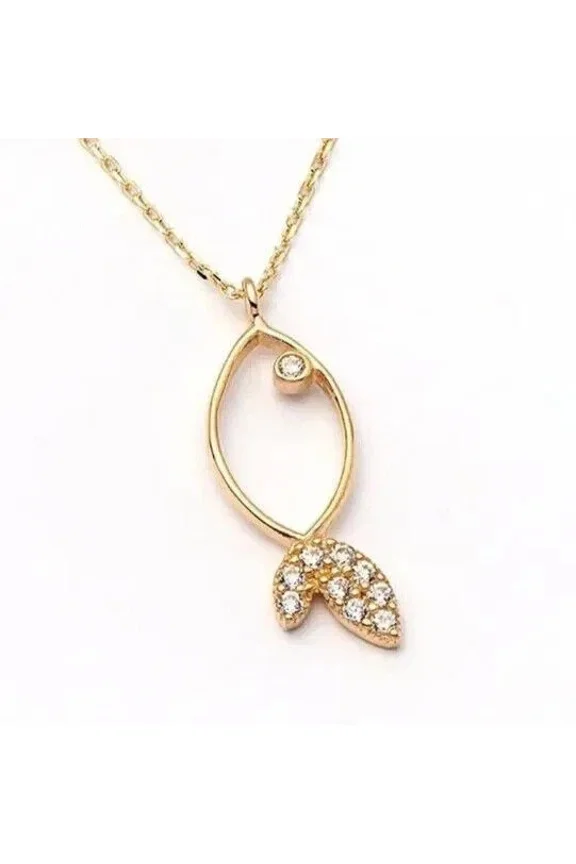 Women's 0.5Ct Round Cut Lab Created Small Fish Pendant in 14k Yellow Gold Plated