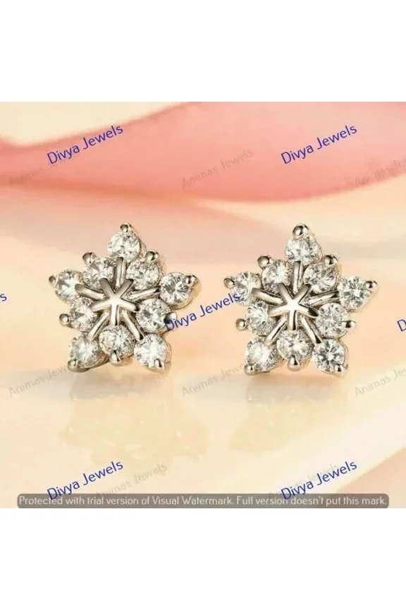 Women's 1.00 CT Round Cut Cubic Zirconia Snowflake Cluster Stud Earrings Real 925 Sterling Silver