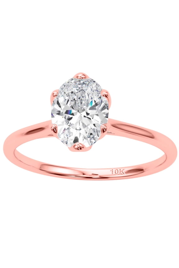 Women's 1.00 Ctw Oval Lab-Grown Diamond Six Prong Solitaire Ring in 10K White, Rose, and Yellow Gold
