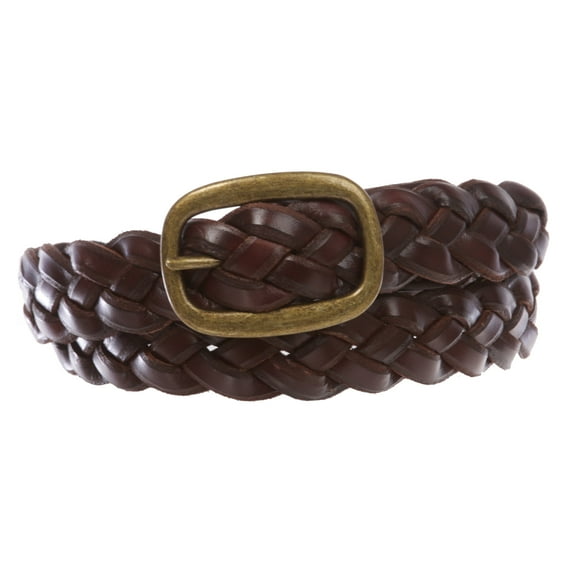 Women's 1 1/4" Braided Woven Cowhide Top Full Grain Solid Two-Tone 3D Style Vintage Leather Belt