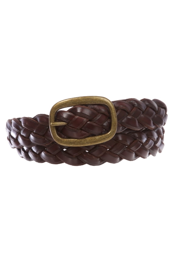 Women's 1 1/4" Braided Woven Cowhide Top Full Grain Solid Two-Tone 3D Style Vintage Leather Belt