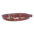 thumbnail image 1 of Women's 1/2" (12mm) Skinny Perforated Floral Hollow Out One Piece Cowhide Full Grain Leather Belt, 1 of 2