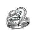 thumbnail image 1 of Women's 1.2 Ct Round Cut Cz 2 Piece Heart Shape Stainless Steel Wedding Ring Set, 1 of 6