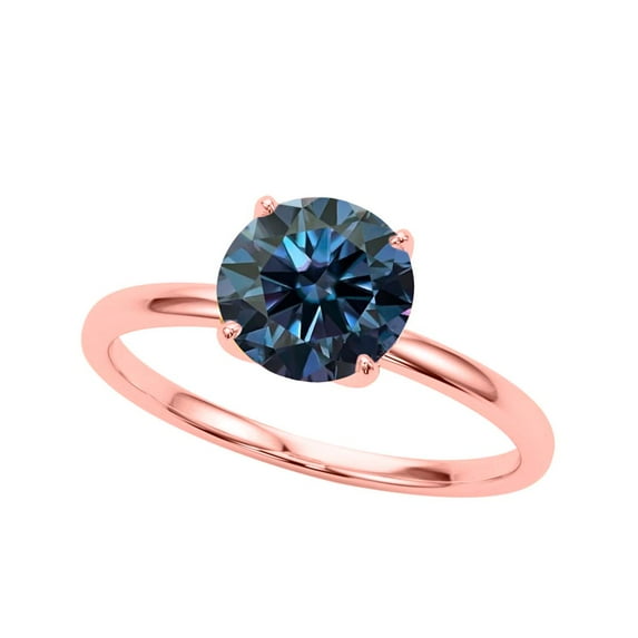 Mauli Jewels Women's 2.00 Ctw Blue Round Moissanite Solitaire Ring in 10K White, Rose, and Yellow Gold