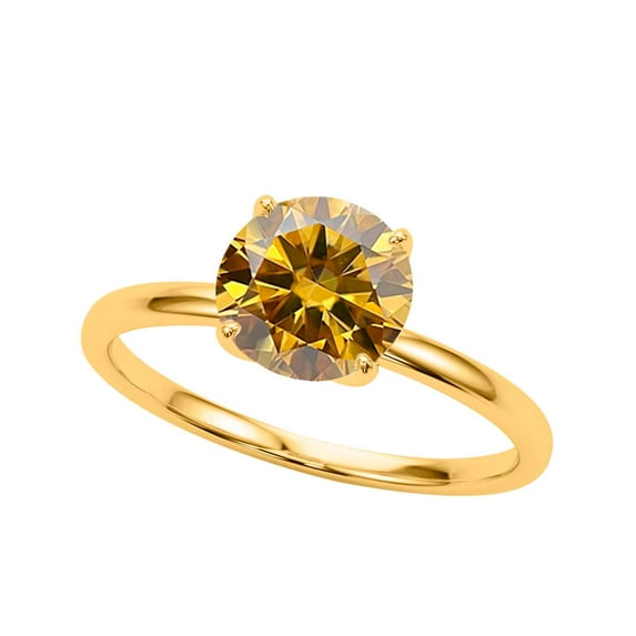 Mauli Jewels Women's 2.00 Ctw Champagne Round Moissanite Solitaire Ring in 10K White, Rose, and Yellow Gold