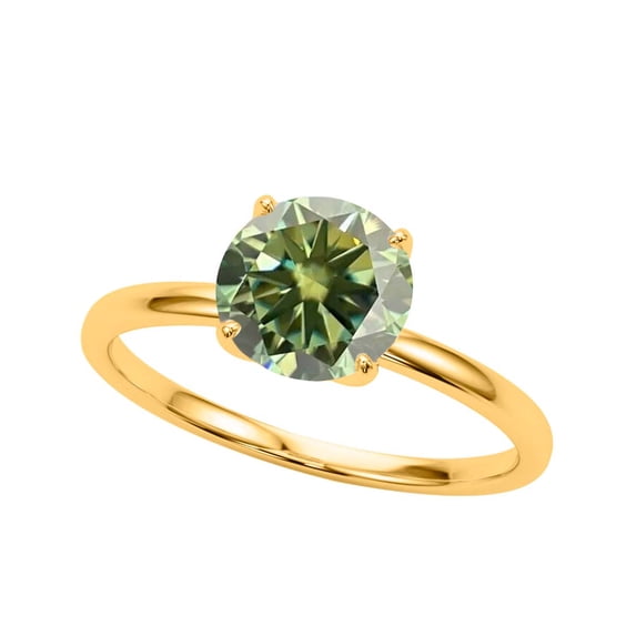 Mauli Jewels Women's 2.00 Ctw Green Round Moissanite Solitaire Ring in 10K White, Rose, and Yellow Gold