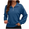 thumbnail image 1 of Women's 1/4 Zip Cotton Sweatshirts Knitted Casual Lounge Pullover Tops Solid Breathable Comfy Blouses for Daily, 1 of 5