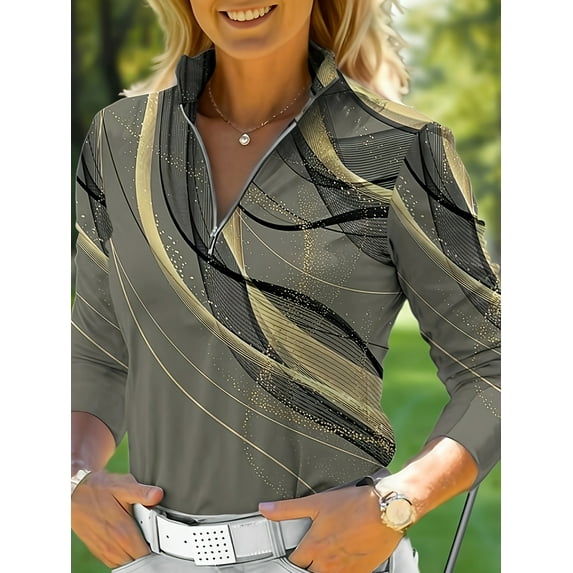 Women's 1/4 Zip Golf Polo Shirts Long Sleeve Moisture Wicking Golf Shirts Sun Protection Collared Work Shirts Gray M