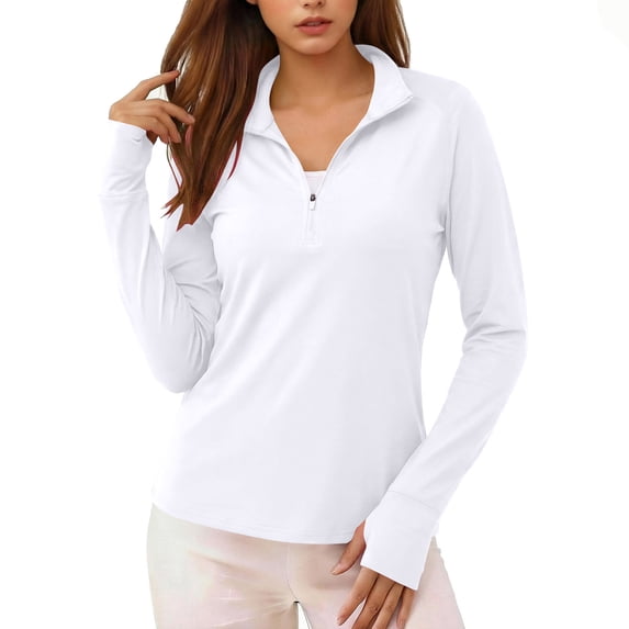 Women's 1/4 Zip Long Sleeve Rash Guard, UPF 50+ UV Sun Protection Collar Shirts, Quick Dry Workout Hiking Athletic Tops