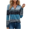thumbnail image 1 of Women's 1/4 Zip Long Sleeve Tops Colorblock Striped Print Pullover V Neck Casual T-shirts for Spring Fall (M, Blue), 1 of 2