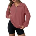 thumbnail image 1 of Women's 1/4 Zip Pullover Sweatshirt Pockets Lightweight Trendy Waffle Knit Tops for Fall Spring Winter Casual (S, Pink), 1 of 7