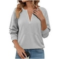 thumbnail image 1 of Women's 1/4 Zip Pullover Sweatshirt with Pocket Solid Color Loose Crewneck Quarter Zipper Fall Winter Tops (S, Gray), 1 of 6