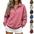 thumbnail image 1 of Women's 1/4 Zip-Up Collared Long Sleeve Sweatshirt Fall Fleece Lined Oversized Fashion Casual Pullover Tops S-XXL, 1 of 6
