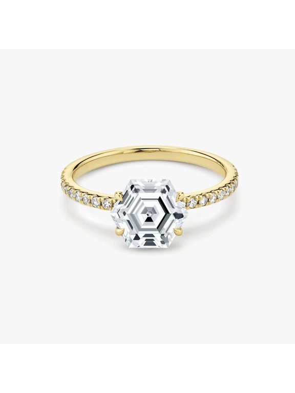Women's 1.5 CT Hexagon Precision Step Cut IGI Certified Lab Grown Diamond Engagement Ring 925 Silver with yellow gold plating Modern Ring