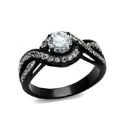 Women's 1.65 Ct Round Cut AAA Cz Black Stainless Steel Engagement Ring Size 6