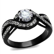 Womens 1.65 Ct Round Cut AAA Cz Black Stainless Steel Engagement Ring Size 8