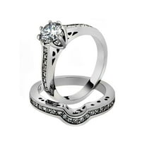 Women's 1.85 Ct Cubic Zirconia Stainless Steel 316 Wedding Ring Set Size 10