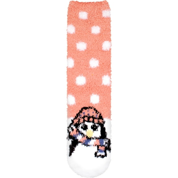 Women's 1 Pair Super Soft Cute Fuzzy Cozy Warm Animal Face Indoor Outdoor Cabin Crew Home Socks, Penguin