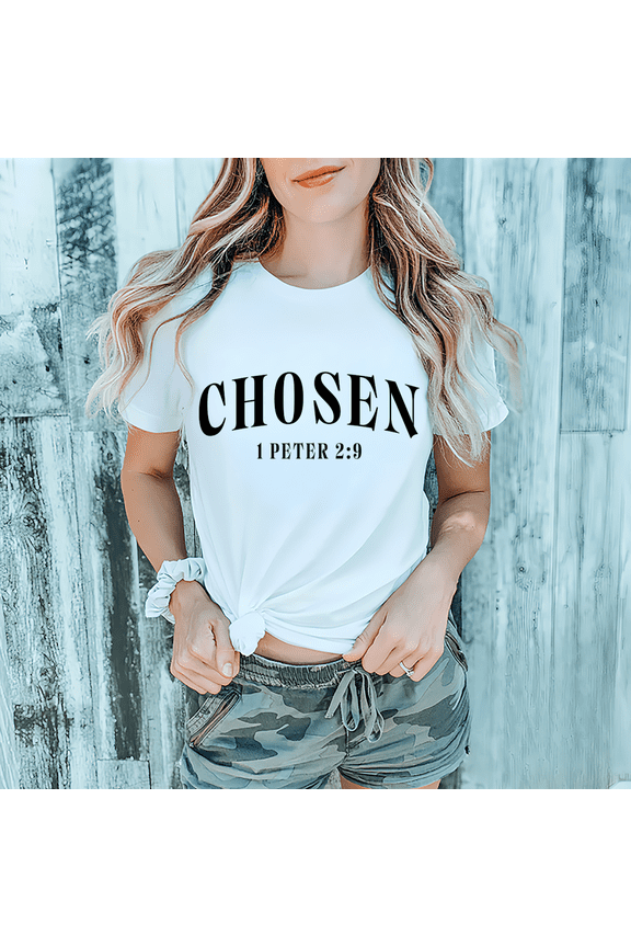 Women Chosen 1 Peter 2 ：9 Faith Graphic Tee T Shirt Top Apparel Gentle Casual Daily Wear Short Sleeve Round Neck White S-5XL