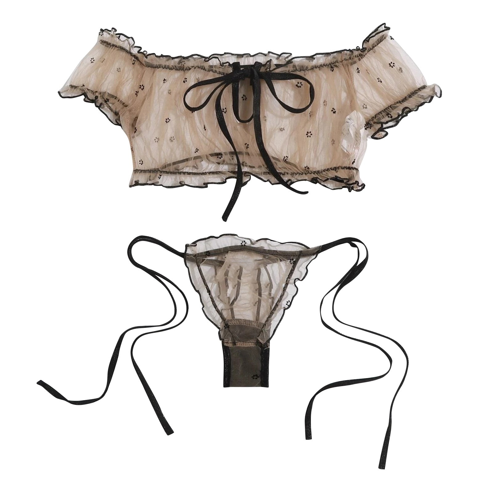 Black women's underwear Bra and Panties two-piece Transparent
