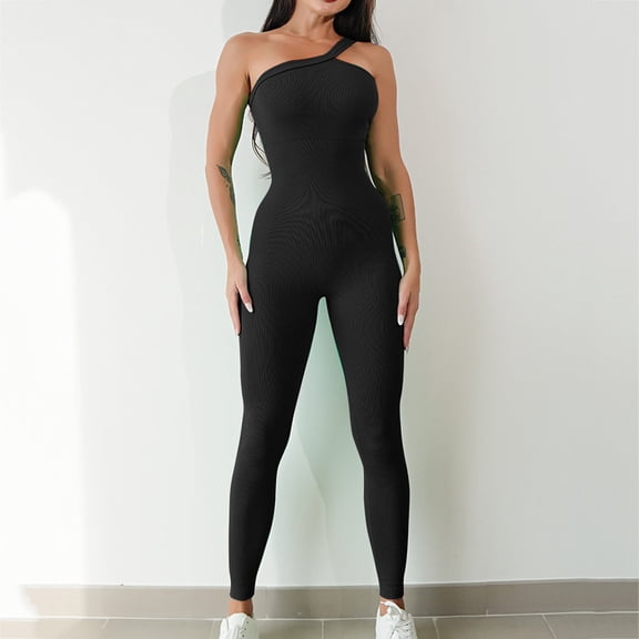 Women's 1 Piece Bodysuits Sexy Ribbed Sleeveless One Shoulder Tank Tops Exercise Bodysuits Lei Overalls Ladies Long Sleeve Romper Fisherman Overalls Women Romper with Skirt Overlay Juniors Womens