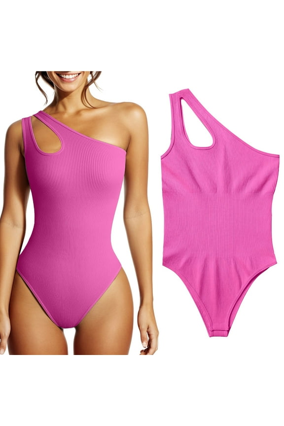 Women's 1 Piece Bodysuits Sexy Ribbed Sleeveless One Shoulder Tank Tops Exercise Bodysuits