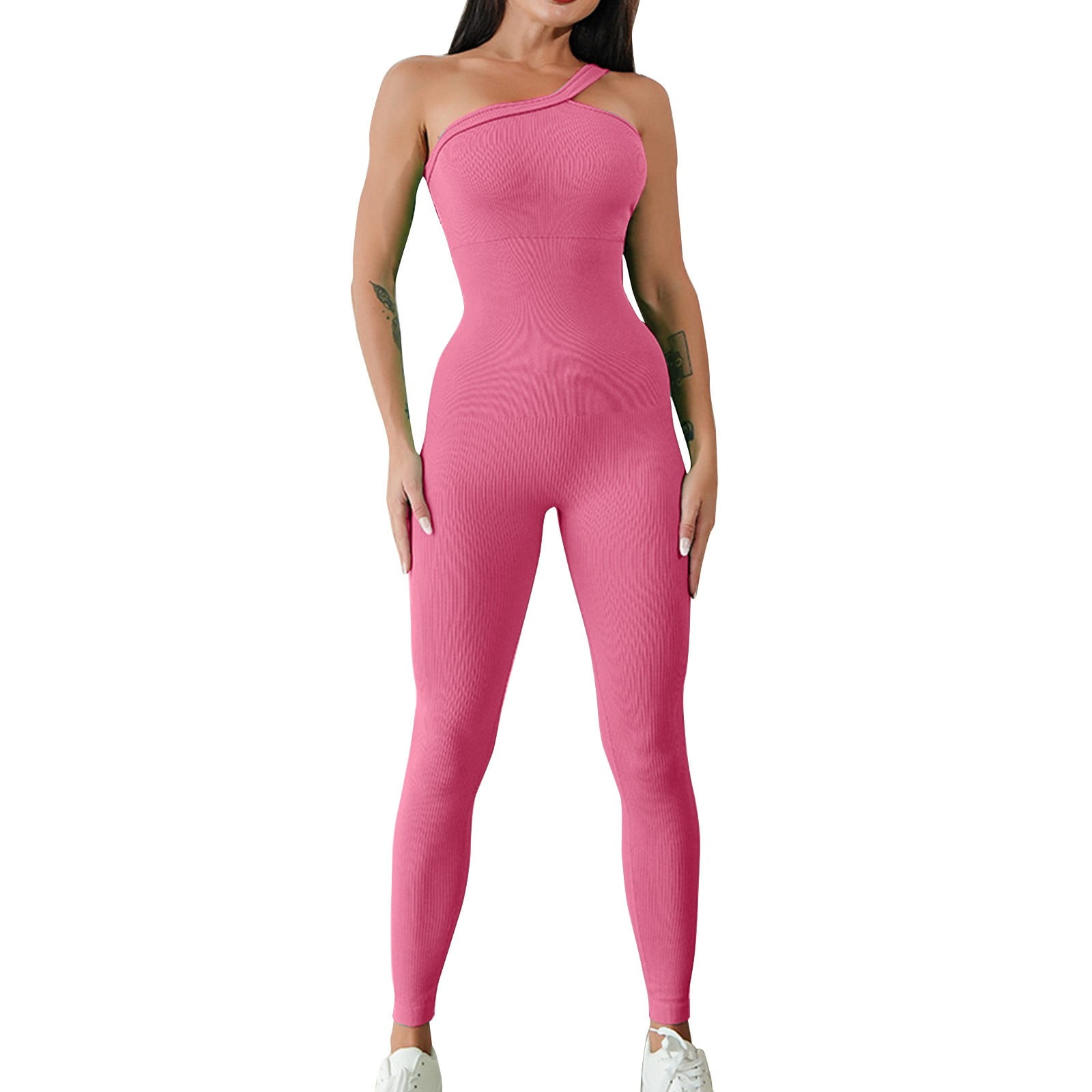 Women's 1 Piece Bodysuits Sexy Ribbed Sleeveless One Shoulder Tank Tops