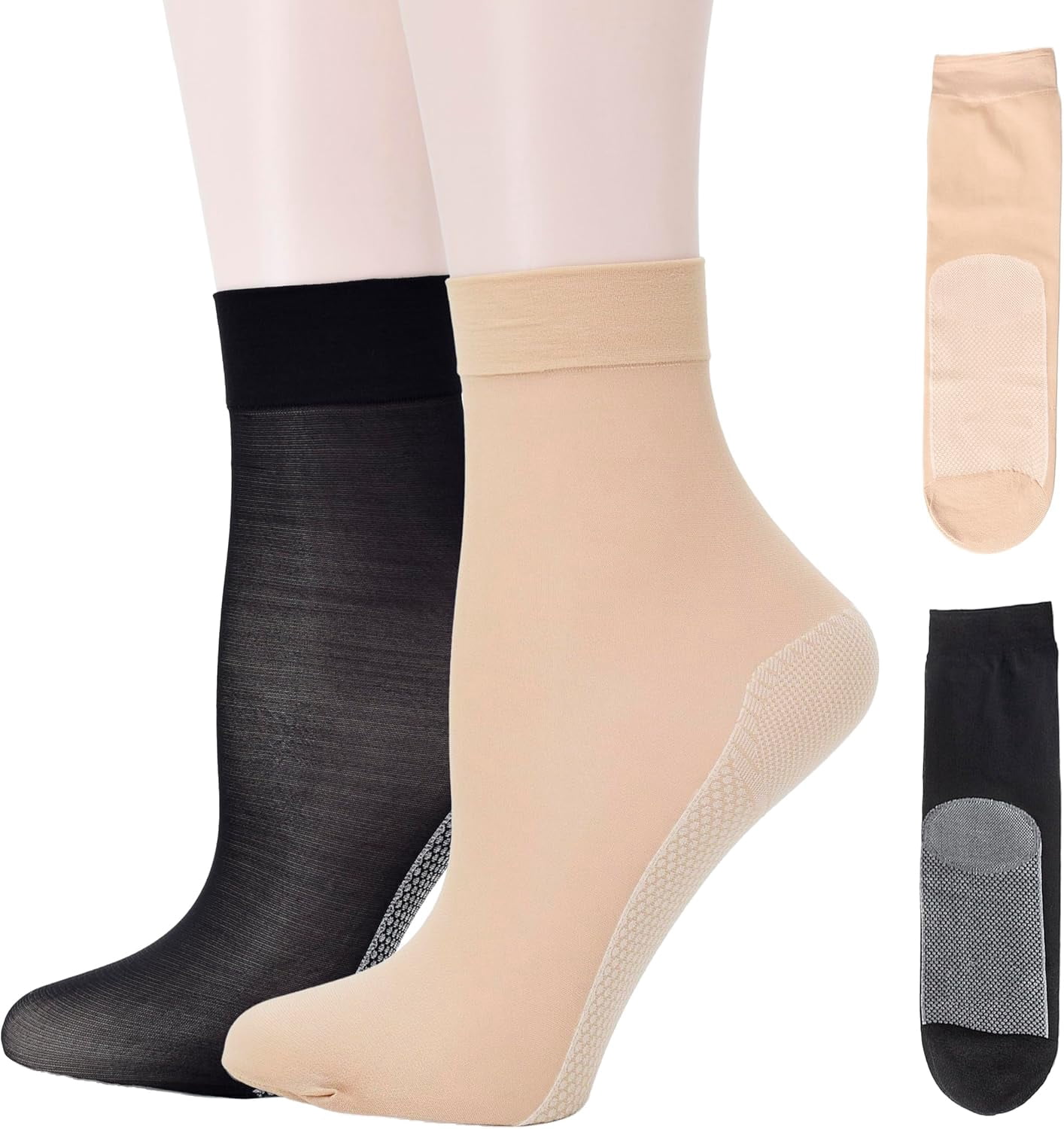 Women's Ankle High Sheer Nylon Socks 10-Pack - Reinforced Toe Dress Socks In Gift Box