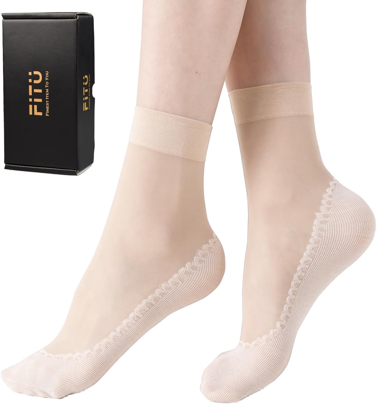 Women's Ankle High Sheer Nylon Socks 10-Pack - Reinforced Toe Dress Socks In Gift Box