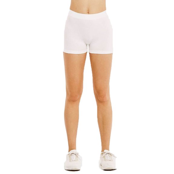 Women's 10" Basic Non See-Through Exercise Yoga Running Bike Athletic Gym Shorts Workout Stretch Leggings, White