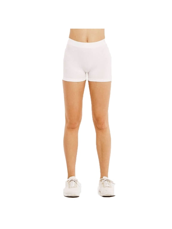 Women's 10" Basic Non See-Through Exercise Yoga Running Bike Athletic Gym Shorts Workout Stretch Leggings, White