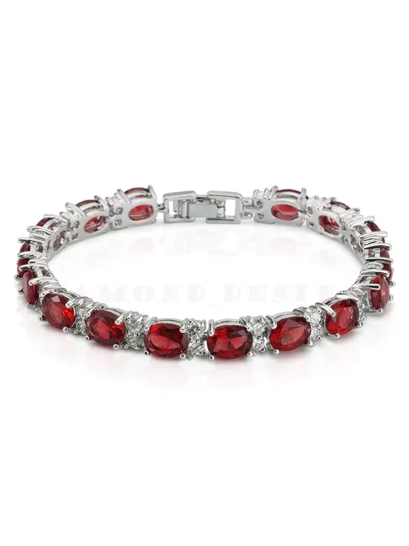 Women's 10 Ct Oval Cut Lab-Created Ruby Diamond Tennis Bracelet, 14K White Gold Over Sterling Silver