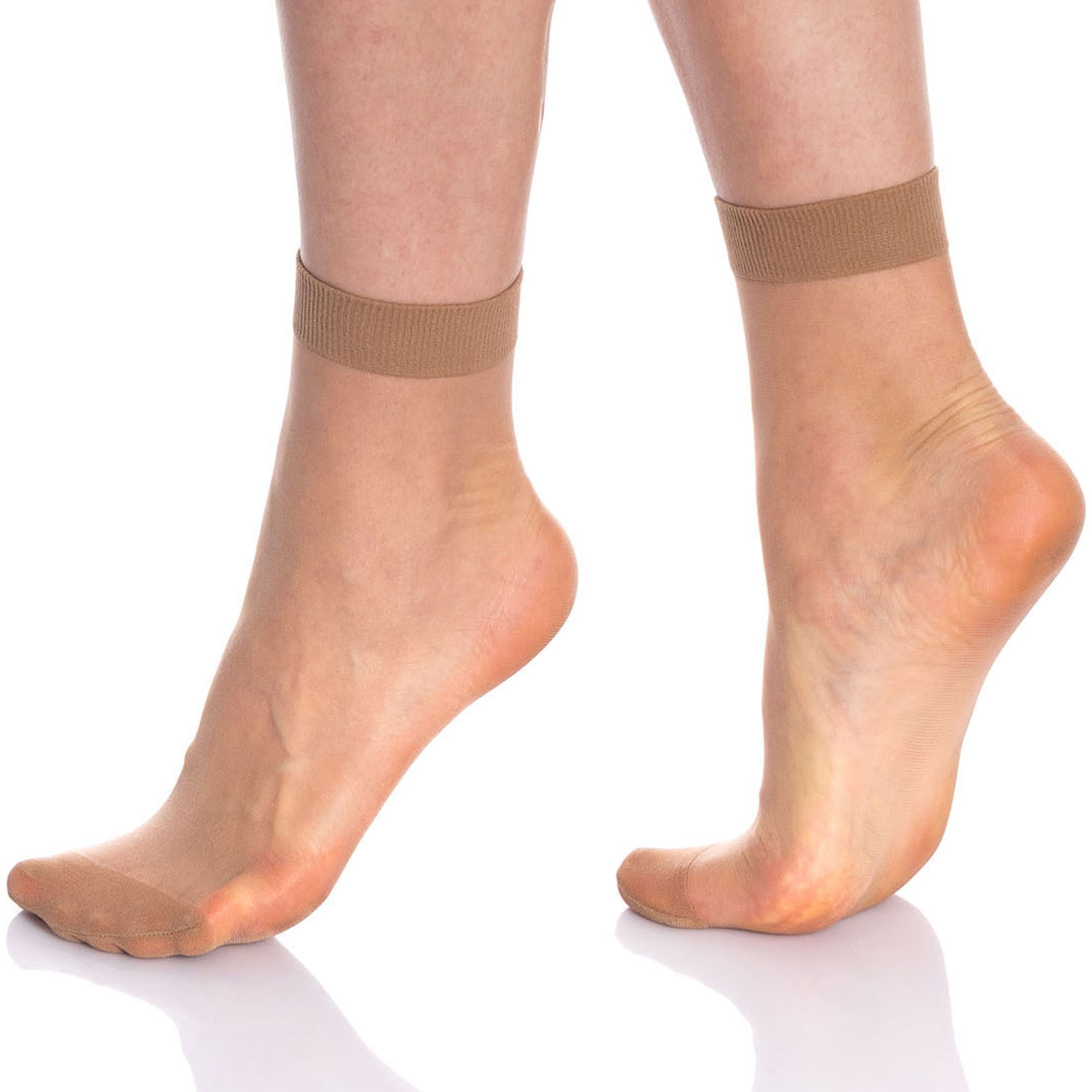 Women's 10-Pack Sheer Ankle Socks 15 Denier - Nylon Blend No-Slip Everyday Socks