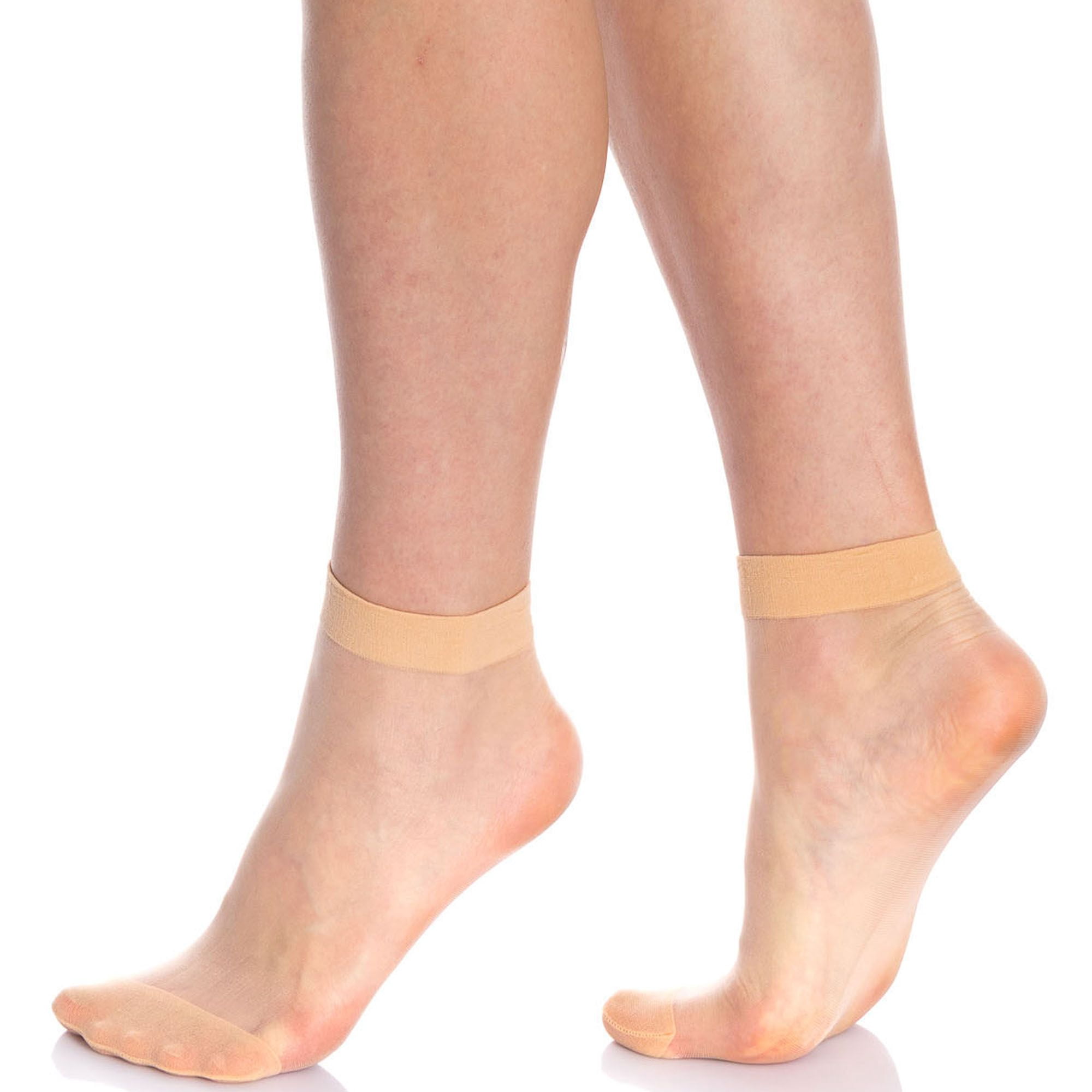 Women's 10-Pack Sheer Ankle Socks 15 Denier - Nylon Blend No-Slip Everyday Socks