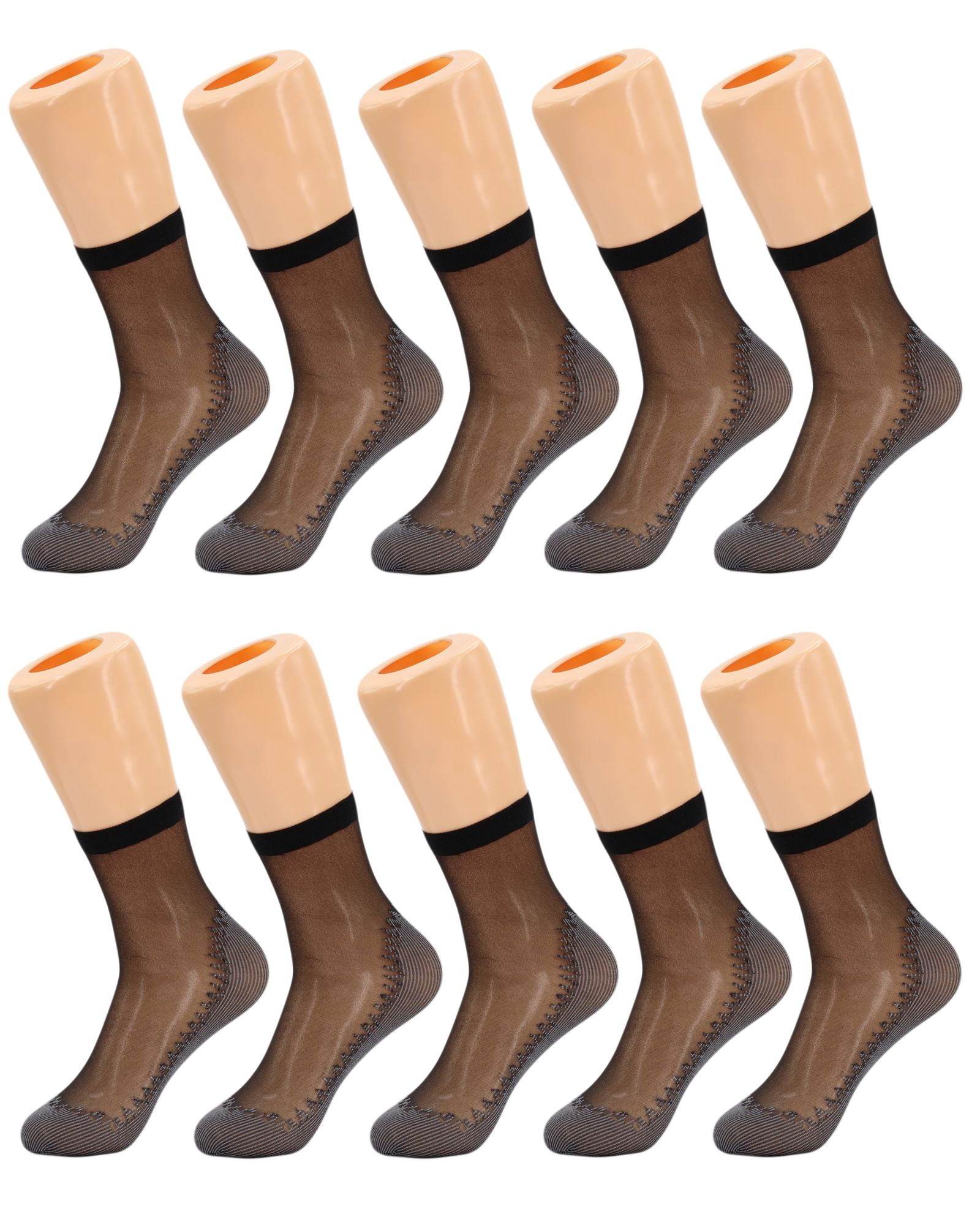 Women's 10-Pack Sheer Ankle Socks - Anti-Slip Cotton Sole & Reinforced Toe, Fits Shoe Size 5-10