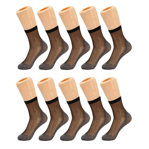 Women's 10-Pack Sheer Ankle Socks - Anti-Slip Cotton Sole & Reinforced Toe, Fits Shoe Size 5-10