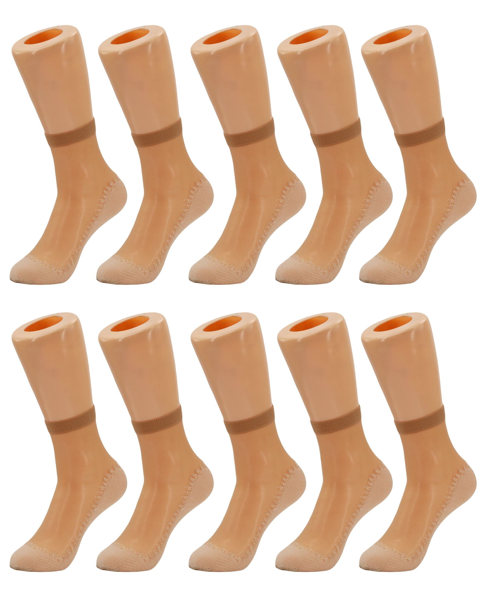 Women's 10-Pack Sheer Ankle Socks - Anti-Slip Cotton Sole & Reinforced Toe, Fits Shoe Size 5-10