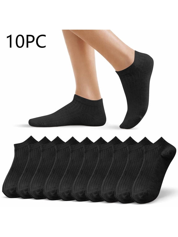 Women's 10 Packs Trainer Socks Pure Color Durable Soft Texture Lightweight Athletic Low Cut Socks for Running Workout Casual Daily Wear | TruBelle,Black Free Size