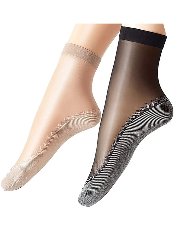 Women's 10 Pairs Silky Anti-Slip Cotton Sole Sheer Ankle High Tights Hosiery Socks Reinforced Toe