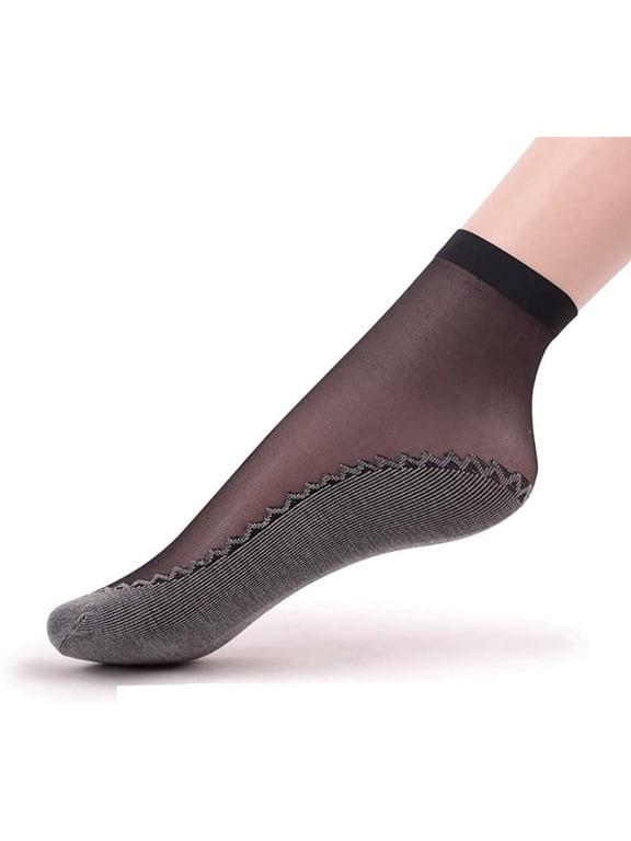 Women's 10 Pairs Silky Anti-Slip Cotton Sole Sheer Ankle High Tights Hosiery Socks Reinforced Toe